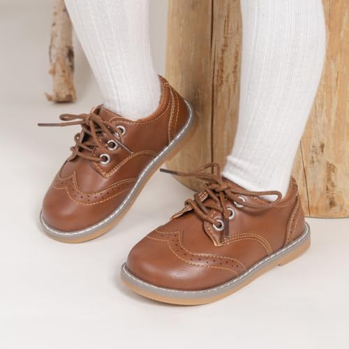 Meckior Toddler Boys Girls Black Dress Shoes Little Kid Oxford Shoes Wedding Church Dress Shoes PU Leather Lace Up School Uniform Loafer Flats