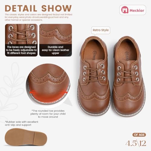 Meckior Toddler Boys Girls Black Dress Shoes Little Kid Oxford Shoes Wedding Church Dress Shoes PU Leather Lace Up School Uniform Loafer Flats