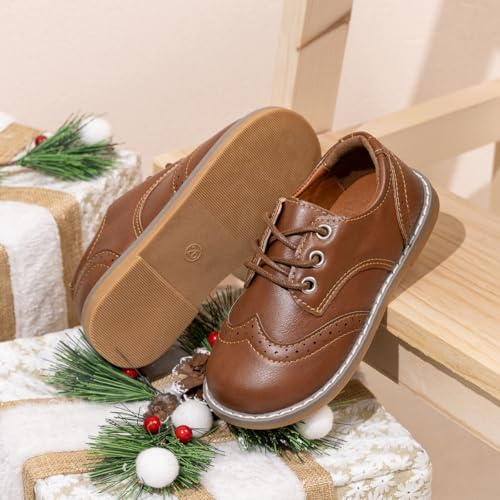 Meckior Toddler Boys Girls Black Dress Shoes Little Kid Oxford Shoes Wedding Church Dress Shoes PU Leather Lace Up School Uniform Loafer Flats