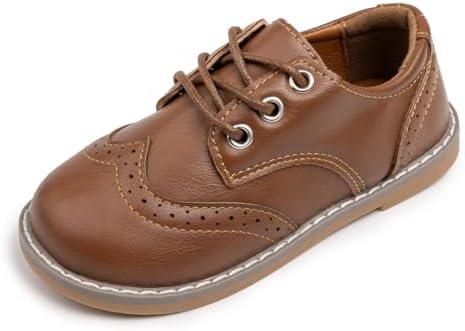 Meckior Toddler Boys Girls Black Dress Shoes Little Kid Oxford Shoes Wedding Church Dress Shoes PU Leather Lace Up School Uniform Loafer Flats