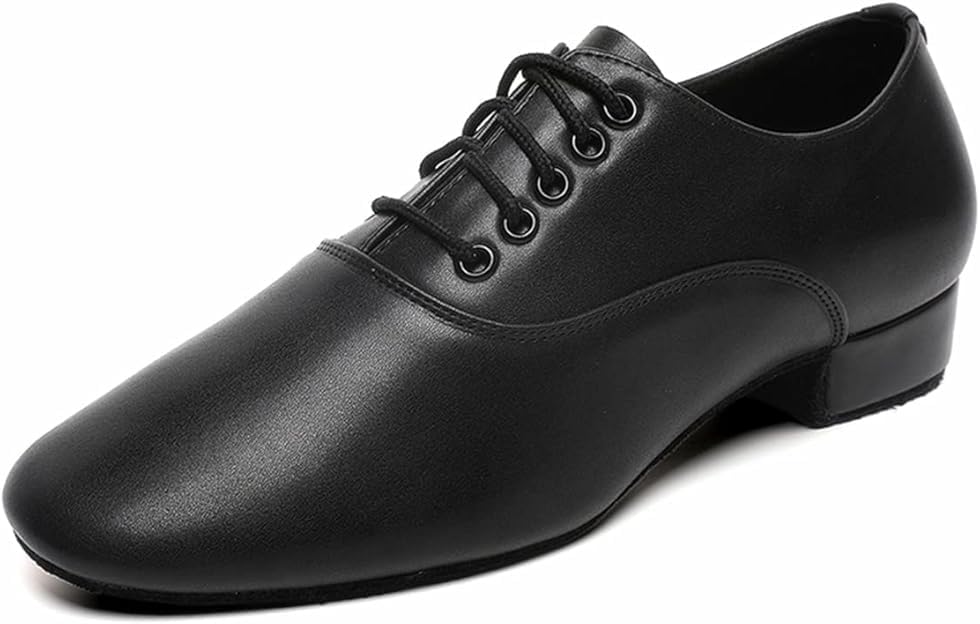 Men's Ballroom Dance Shoes Black Leather Sole Tango Salsa Latin Character Shoe