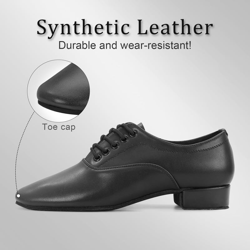 Men's Ballroom Dance Shoes - Leather Lace-up Dancing Shoes For Latin Tango Salsa Waltz Black