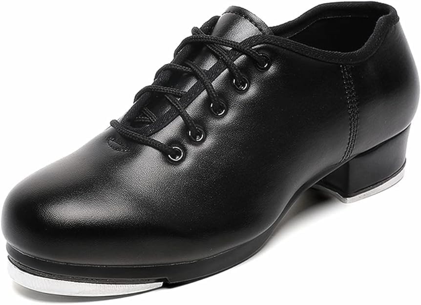 Mens Lace Up Black Tap Shoes Leather Dance Shoe for Men