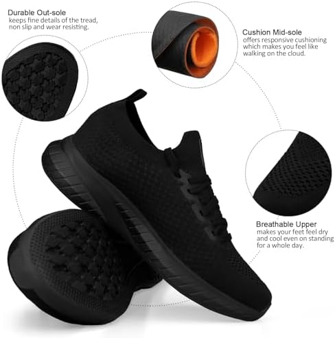 Mens Slip On Lightweight Walking Shoes Non Slip Breathable Running Shoes Comfort Tennis Workout Gym Sneakers With Shoelace