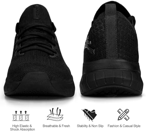Mens Slip On Lightweight Walking Shoes Non Slip Breathable Running Shoes Comfort Tennis Workout Gym Sneakers With Shoelace