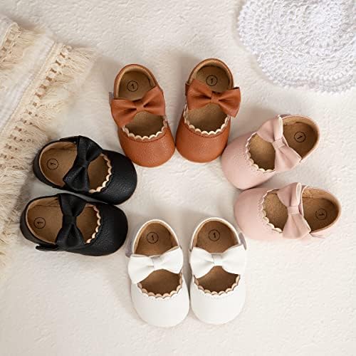 Miamooi Infant Baby Girls Wedding Dress Shoes Bow Ballet Princess Mary Jane Flats Toddler First Walkers Sneaker Newborn Crib Baptism Shoes