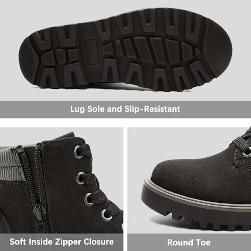 MIXIN Girls Boys Combat Hiking Snow Boots Waterproof Non-Slip Fashion Work Ankle Boots With Lace Up Side Zipper For Little Big Kids