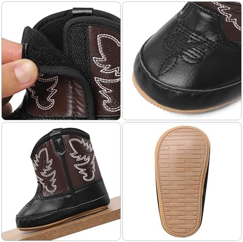 MK MATT KEELY Baby Boys Girls Cowboy Boots Infant Western Boots Toddler Soft Sole Non-Slip Round Toe Bootie Newborn First Walker Crib Shoes
