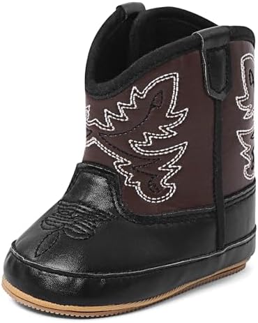 MK MATT KEELY Baby Boys Girls Cowboy Boots Infant Western Boots Toddler Soft Sole Non-Slip Round Toe Bootie Newborn First Walker Crib Shoes