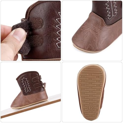 MK MATT KEELY Leather Western Boots Cowboy Bootie Soft Sole Non-Slip Crib Shoes For Baby Infant Toddler Girls Boys Newborn