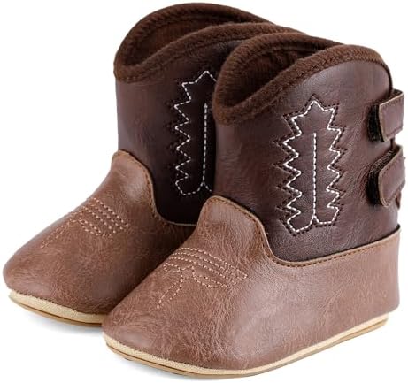 MK MATT KEELY Leather Western Boots Cowboy Bootie Soft Sole Non-Slip Crib Shoes For Baby Infant Toddler Girls Boys Newborn