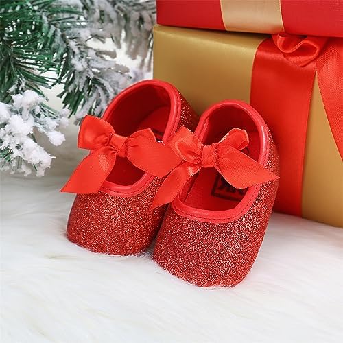 Myppgg Baby Girls Mary Jane Flats Sparkly Bowknot Princess Dress Crib Shoes Non-Slip For Toddler First Walkers