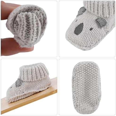 Newborn Knit Booties Soft Baby Sock Boots For Infant Boys Girls First Walkers 2 Pairs 0-3 Months