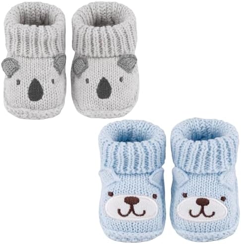 Newborn Knit Booties Soft Baby Sock Boots for Infant Boys Girls First Walkers 2 Pairs 0-3 Months