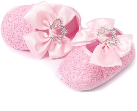 Newbron Baby Girls Mary Jane Shoes With Headband Soft Sole Anti-skidding Crown Bowknot Lace Princess Flats Infant Shower Wedding Dress Crib Shoes