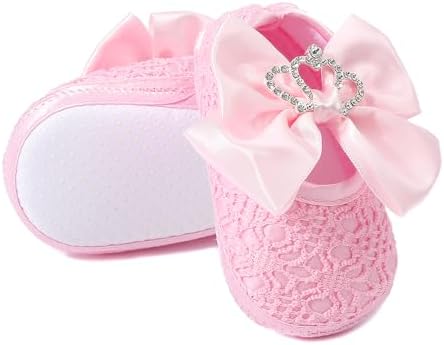 Newbron Baby Girls Mary Jane Shoes With Headband Soft Sole Anti-skidding Crown Bowknot Lace Princess Flats Infant Shower Wedding Dress Crib Shoes