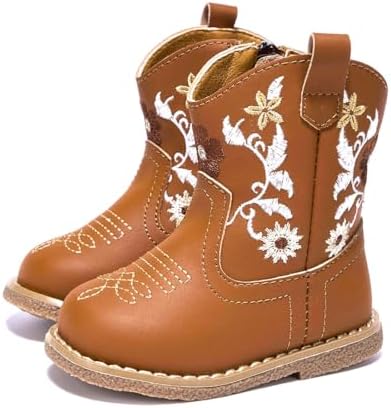 Newsonet Baby Cowboy Cowgirl Boots Infant Western Boots Toddler Boys Girls Round Toe Riding Mid Calf Boots All Seasons For 6 9 12 18 24 Months