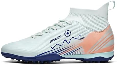 NISOCY Soccer Shoes For Mens Womens Professional Cleats High-Top Athletic Turf Football Shoe Outdoor/Indoor Professional Futsal Football Training Sneaker