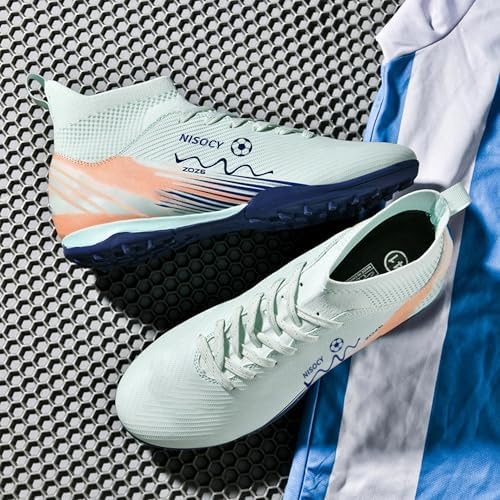 NISOCY Soccer Shoes For Mens Womens Professional Cleats High-Top Athletic Turf Football Shoe Outdoor/Indoor Professional Futsal Football Training Sneaker