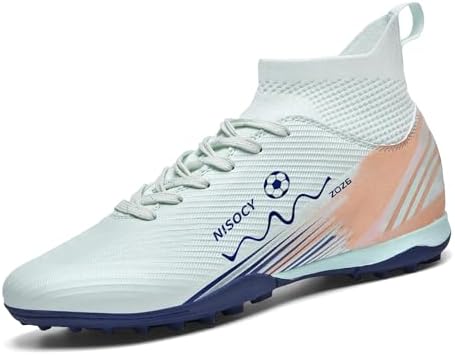 NISOCY Soccer Shoes for Mens Womens Professional Cleats High-Top Athletic Turf Football Shoe Outdoor/Indoor Professional Futsal Football Training Sneaker