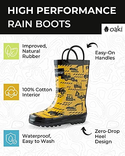 OAKI Toddler Rain Boots – Lightweight Waterproof Rubber Boots For Kids With Easy-On Handles – Durable Kids Outdoor Footwear