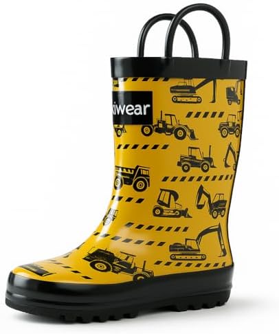 OAKI Toddler Rain Boots – Lightweight Waterproof Rubber Boots for Kids with Easy-On Handles – Durable Kids Outdoor Footwear