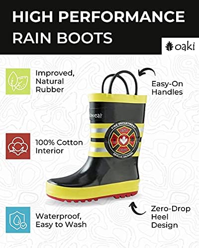 OAKI Toddler Rain Boots – Lightweight Waterproof Rubber Boots For Kids With Easy-On Handles – Durable Kids Outdoor Footwear