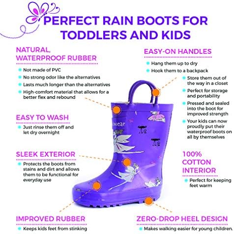 OAKI Toddler Rain Boots – Lightweight Waterproof Rubber Boots For Kids With Easy-On Handles – Durable Kids Outdoor Footwear