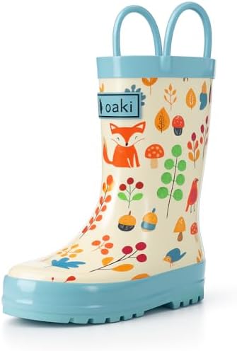 OAKI Toddler Rain Boots – Lightweight Waterproof Rubber Boots for Kids with Easy-On Handles – Durable Kids Outdoor Footwear