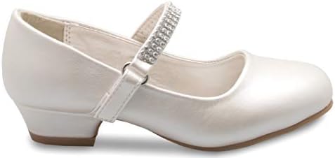 Olivia K Girls Kitten Heels Mary Jane Shoes - Round Toe With Rhinestone Strap- Easy On Off