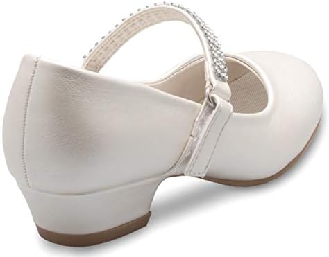 Olivia K Girls Kitten Heels Mary Jane Shoes - Round Toe With Rhinestone Strap- Easy On Off