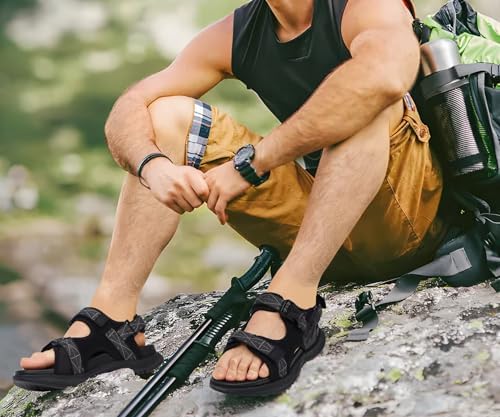 ONCAI Men's Hiking Sandals With Arch Support Mesh Athletic Walking Sandalias Summer Outdoor Cushion Thick Rubber Soles And Recovery Sports Fisherman Sandals Size 7-15