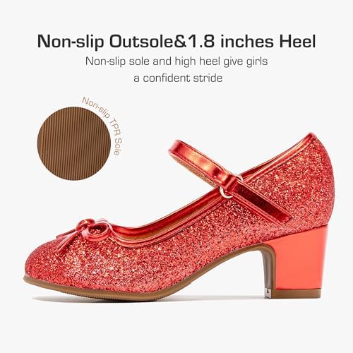 Osinnme Girls Dress Shoes Princess Shoes Sparkle Toddler High Heels Wedding Party Prom Footwear Cute Flower Mary Jane Pumps For Little Kids