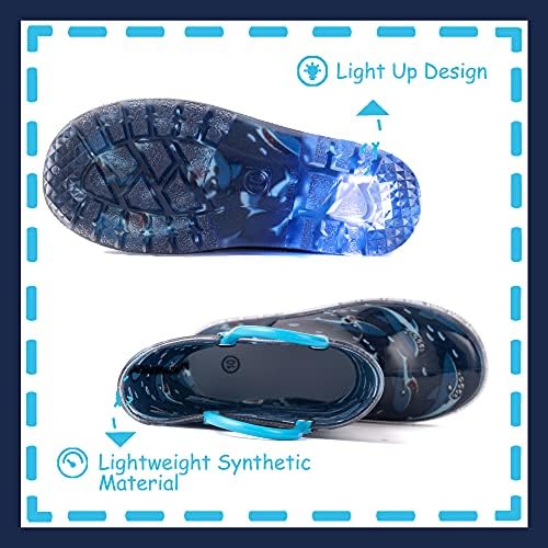 Outee Toddler Kids Adorable Lightwight Waterproof Rain Boots Light Up By Steps