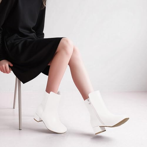 PANDANINJIA Girls Boots Fashion Square-Toe Dress Boots Low Heel Alyssa Ankle Booties With Zipper For Toddler Little Kids Big Kids