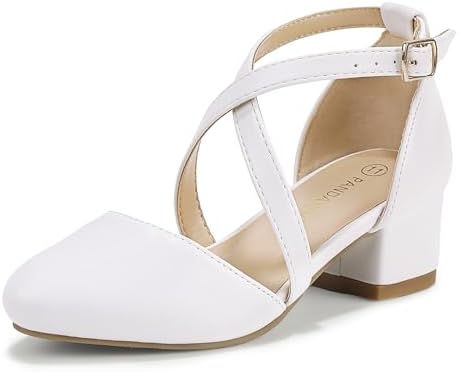 PANDANINJIA Girls Dress Shoes High Heels Flower Girl Pointed Closed Toe Cross Strap Wedding Party Mary Jane Little Big Kid Pump Shoe
