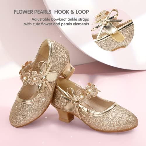 PANDANINJIA Girls Dress Shoes Kids Toddler Heels Pumps Flower Girl Mary Jane School Wedding Party Princess Shoes