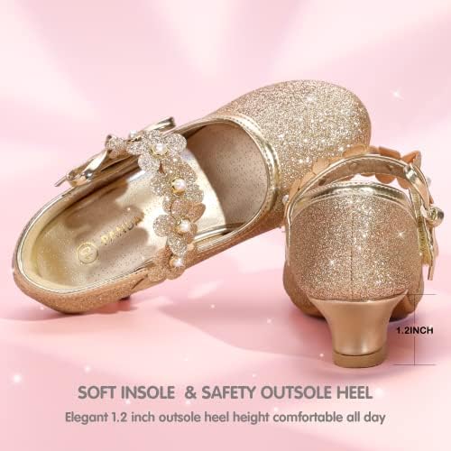 PANDANINJIA Girls Dress Shoes Kids Toddler Heels Pumps Flower Girl Mary Jane School Wedding Party Princess Shoes