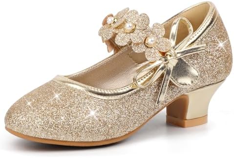 PANDANINJIA Girls Dress Shoes Kids Toddler Heels Pumps Flower Girl Mary Jane School Wedding Party Princess Shoes