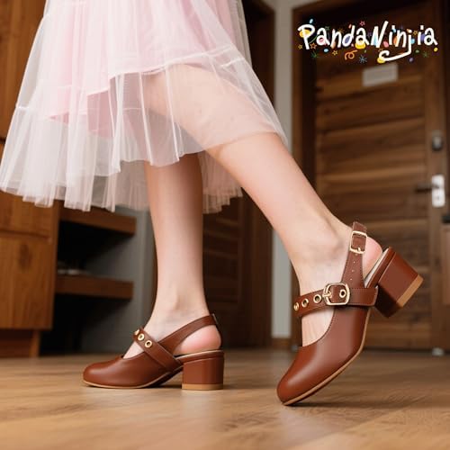 PANDANINJIA Girls Dress Shoes Little Big Kids Mary Jane Low Heels Buckle Round Toe Flower Girl Wedding Church Party School Pump Shoes