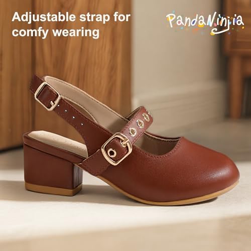 PANDANINJIA Girls Dress Shoes Little Big Kids Mary Jane Low Heels Buckle Round Toe Flower Girl Wedding Church Party School Pump Shoes