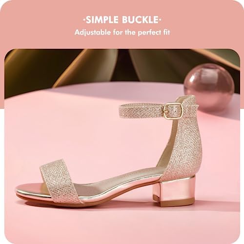 PANDANINJIA Girls Dress Shoes Toddler Kids Heels Sandals Ankle Strap Wedding Party Phoebe Flower Girl Shoes