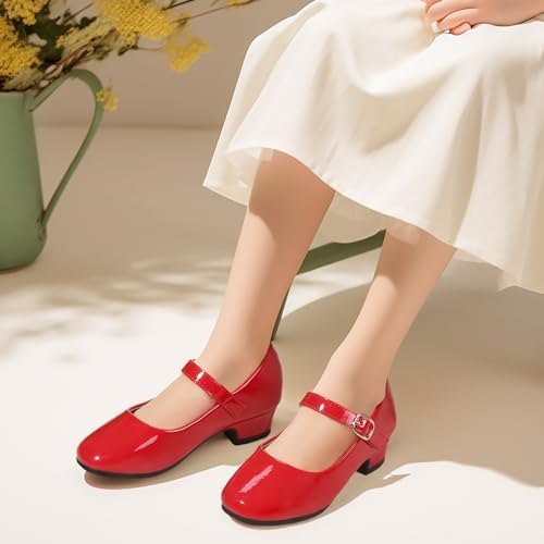 PANDANINJIA Girls Dress Shoes Toddler Little Big Kid Chunky Heels Wedding Party School PNEMY Flower Girl Shoes