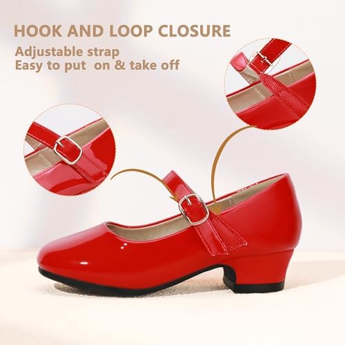 PANDANINJIA Girls Dress Shoes Toddler Little Big Kid Chunky Heels Wedding Party School PNEMY Flower Girl Shoes