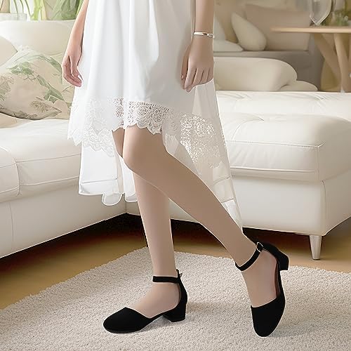 PANDANINJIA Girls Heels Dress Shoes Flower Girl Closed Toe Heels Ankle Strap Wedding Party School Miya Toddler Little Big Kid Pump Shoes