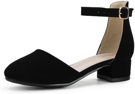 PANDANINJIA Girls Heels Dress Shoes Flower Girl Closed Toe Heels Ankle Strap Wedding Party School Miya Toddler Little Big Kid Pump Shoes