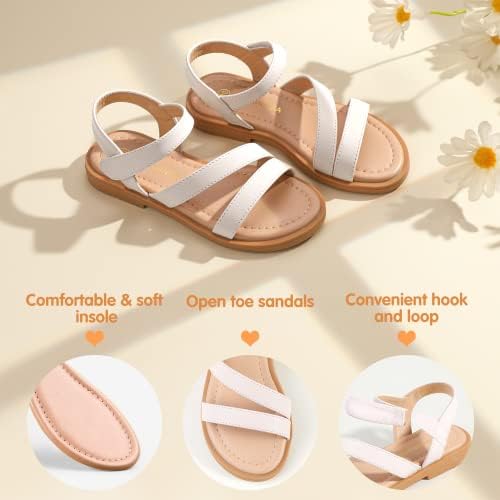 PANDANINJIA Girls Sandals Monica Summer Open Toe Flats Shoes Dress Sandals For Toddler Little Kid Big Kid