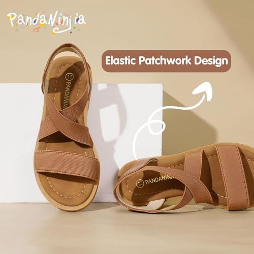 PANDANINJIA Girls Sandals Slip-on Elastic Ankle Cross Strappy Gladiator Dress Sandals Flats Summer Shoes Little Big Kids Sandals