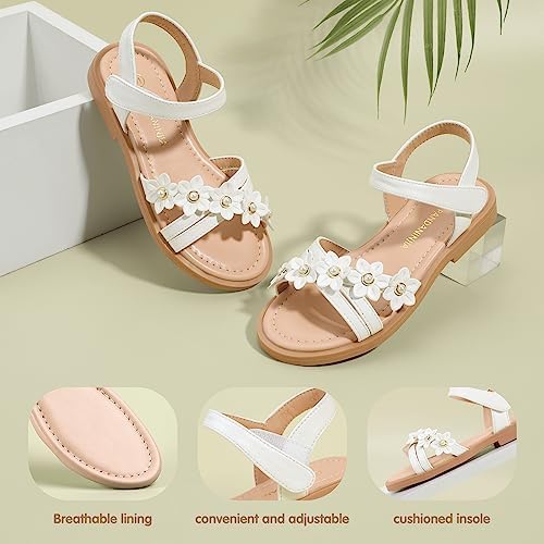 PANDANINJIA Girls Sandals Toddler Little Big Kids Kid Cute Open Toe Flats Dress Sandals Mona Summer Shoes