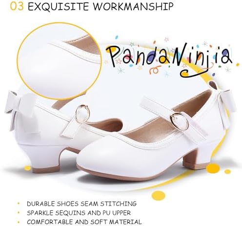 PANDANINJIA Girls Toddler/Little Kid Jada Dress Mary Jane Pumps Bow Low Heels Party Wedding Princess Shoes